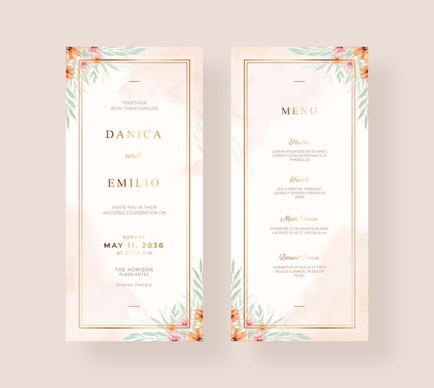 Invitación de boda elegante con hermosa acuarela floral