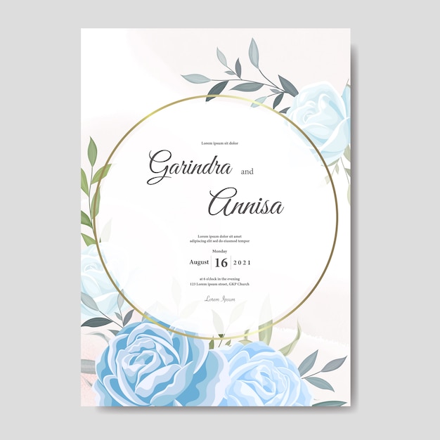 Invitación de boda elegante con hermosa plantilla floral y hojas premium vector