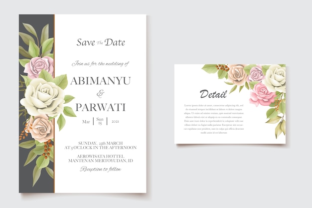 Invitación de boda elegante hermosa suave floral y hojas