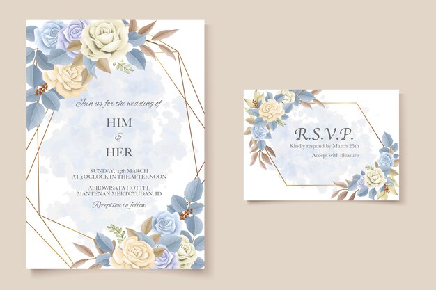 Invitación de boda elegante hermosa suave floral y hojas