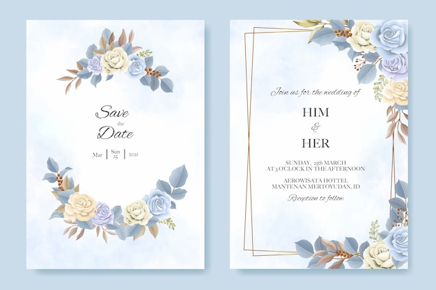 Invitación de boda elegante hermosa suave floral y hojas