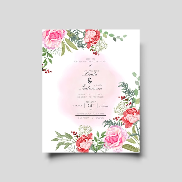 Invitación de boda elegante con hermosas flores