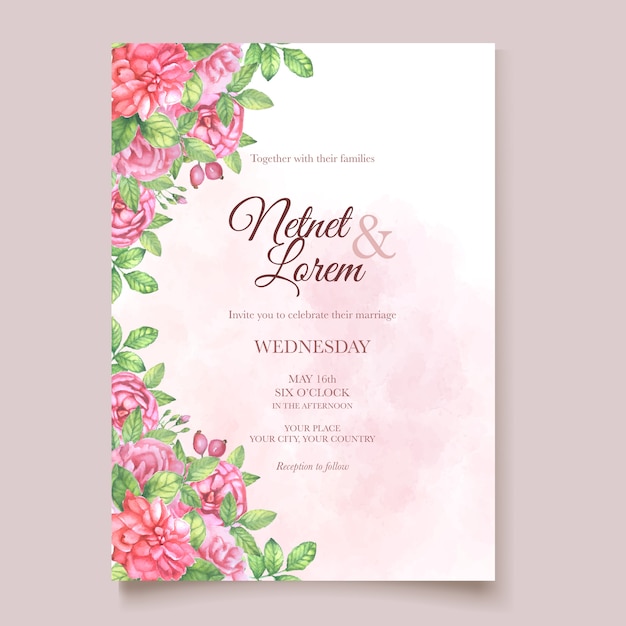 Invitación de boda elegante línea de arte con hermosa plantilla floral y hojas