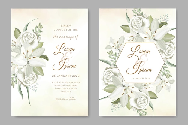 Invitación de boda elegante plantilla floral blanca