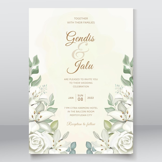 Invitación de boda elegante plantilla floral blanca