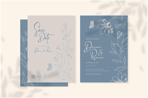 invitación de boda estética con diseño de plantilla de hojas florales
