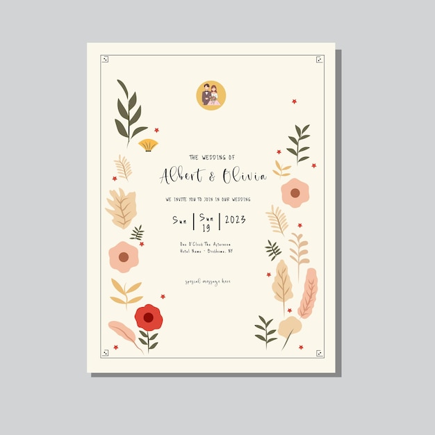 invitación de boda estética simple con una flor linda