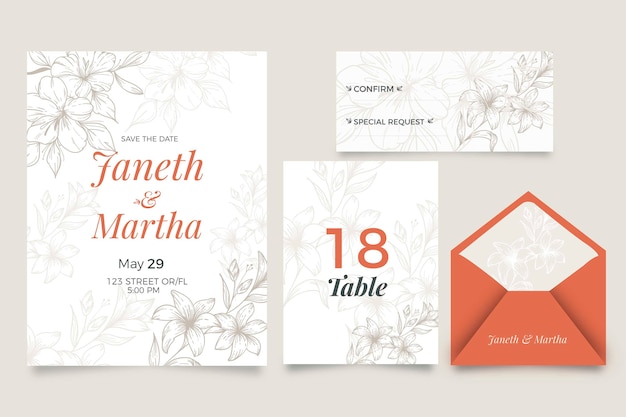 Vector invitación de boda con estilo floral