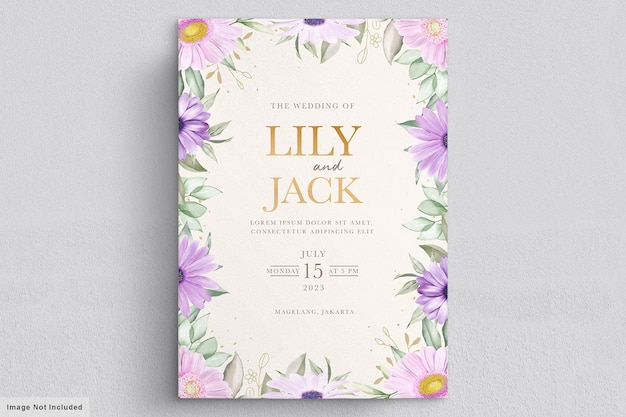 Invitación de boda con flor de crisantemo suave