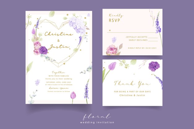 Invitación de boda floral acuarela