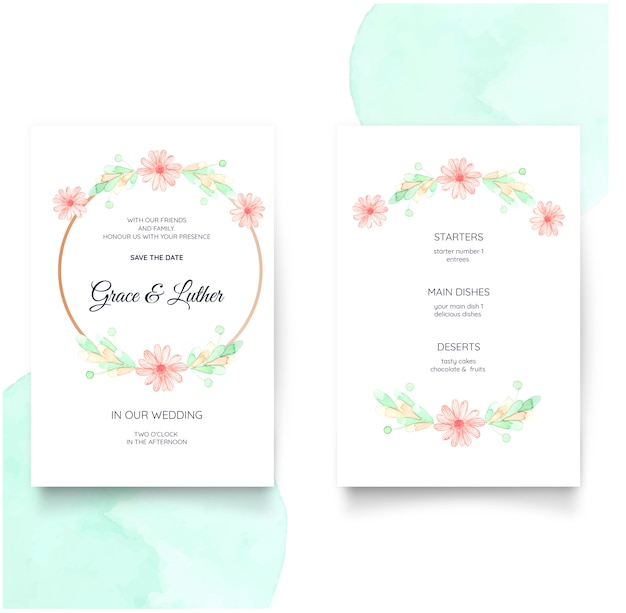 Invitación de boda floral en acuarela