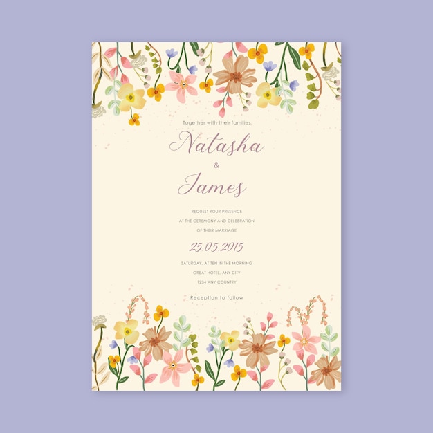 Invitación de boda floral beige dibujada a mano