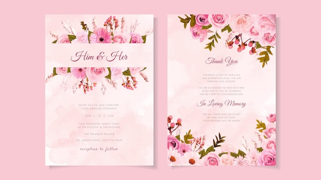 Invitación de boda floral botánica romántica flor gracias rsvp guardar la fecha