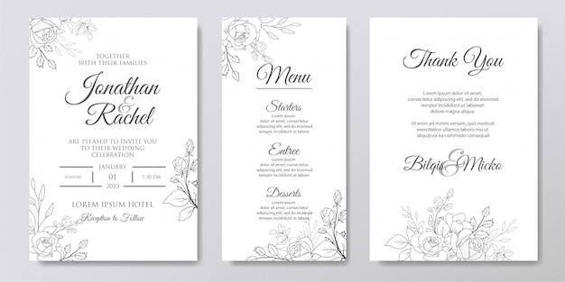 Invitación de boda floral dibujada a mano