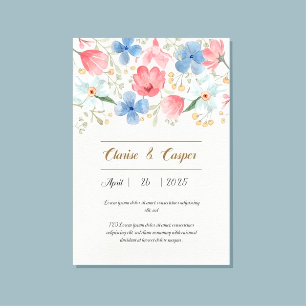 Vector invitación de boda floral elegante en acuarela