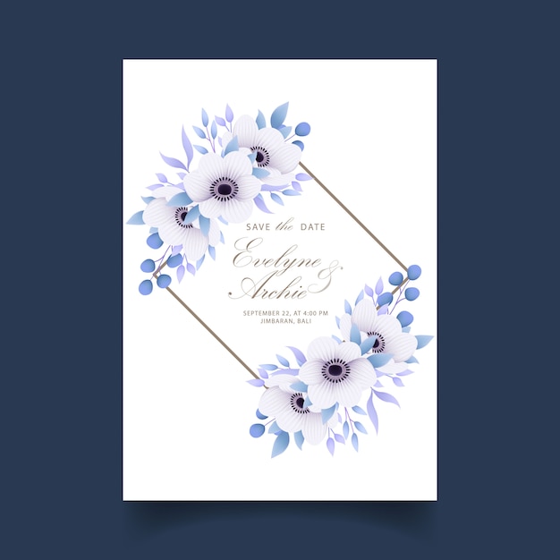 Invitación de boda floral con flores de anémona