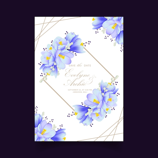 Invitación de boda floral con flores de azafrán