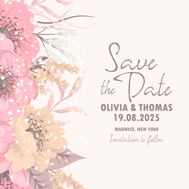 Invitación de boda floral hermosa