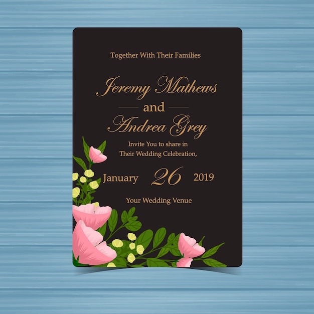 Invitación de boda floral con hermosas flores