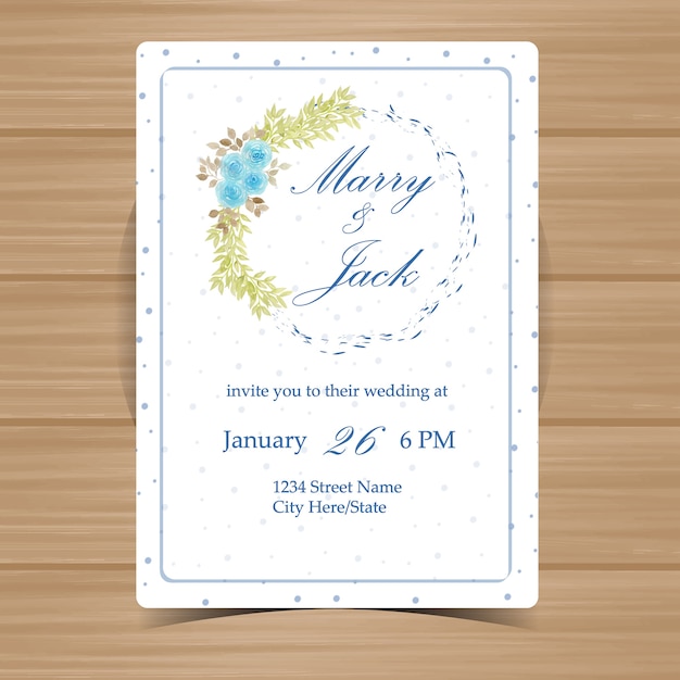 Vector invitación de boda floral con hermosas rosas azules