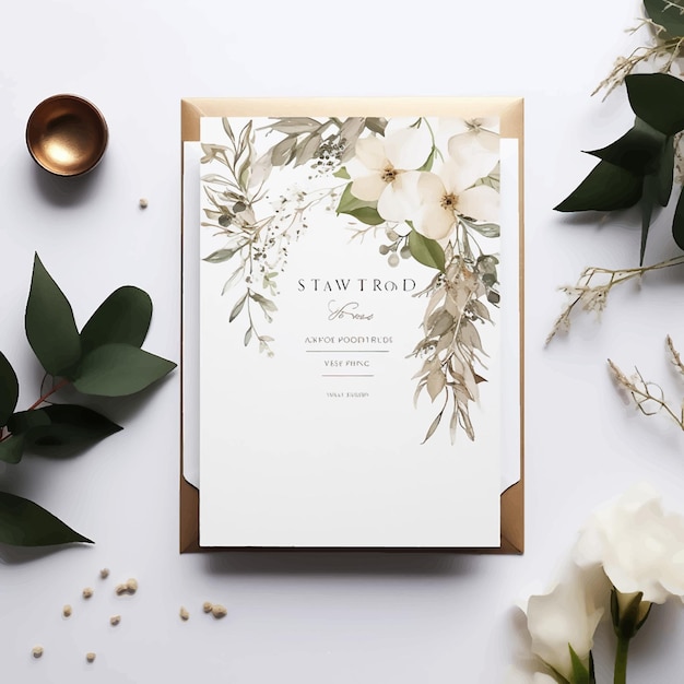 Invitación de boda floral hoja de flor vector acuarela marco de tarjeta de celebración plantilla de diseño