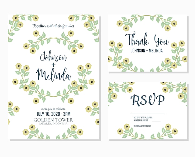 Invitación de boda floral linda y rsvp