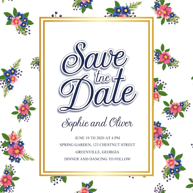 Invitación de boda floral con marco