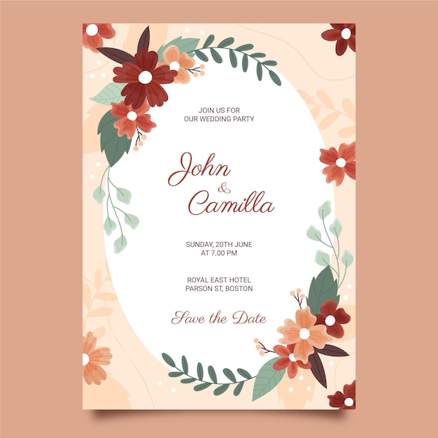 Invitación de boda floral plana orgánica