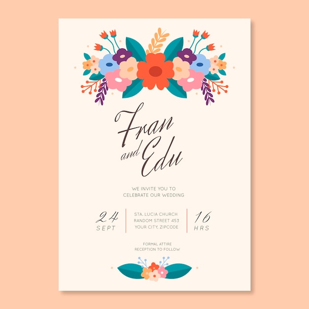 Invitación de boda floral plana orgánica