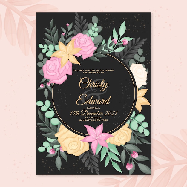 Vector invitación de boda floral plana orgánica