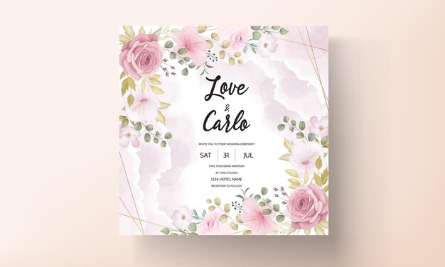 Invitación de boda floral suave hermosa dibujada a mano