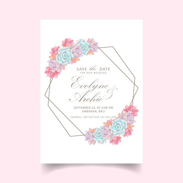 Invitación de boda floral con suculentas.