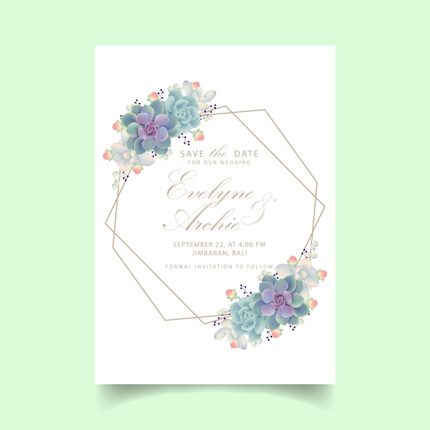 Invitación de boda floral con suculentas.