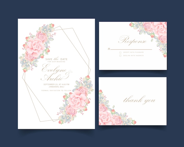 Invitación de boda floral con suculentas