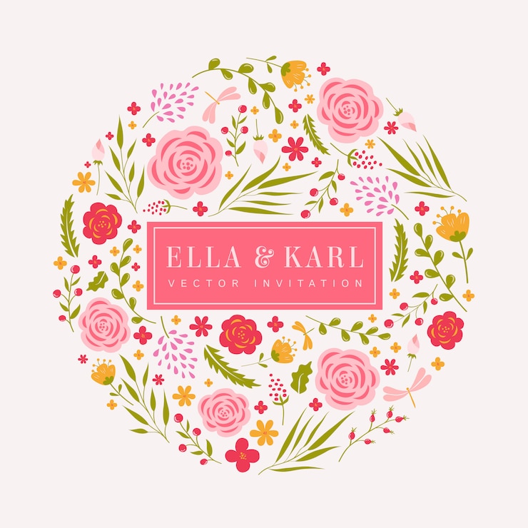 Vector invitación de boda floral.