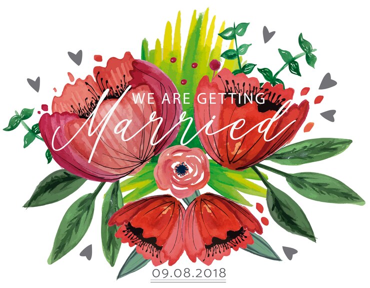 Invitación de boda con flores de acuarela ramo