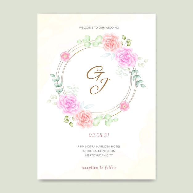 Vector invitación de boda con flores acuarelas