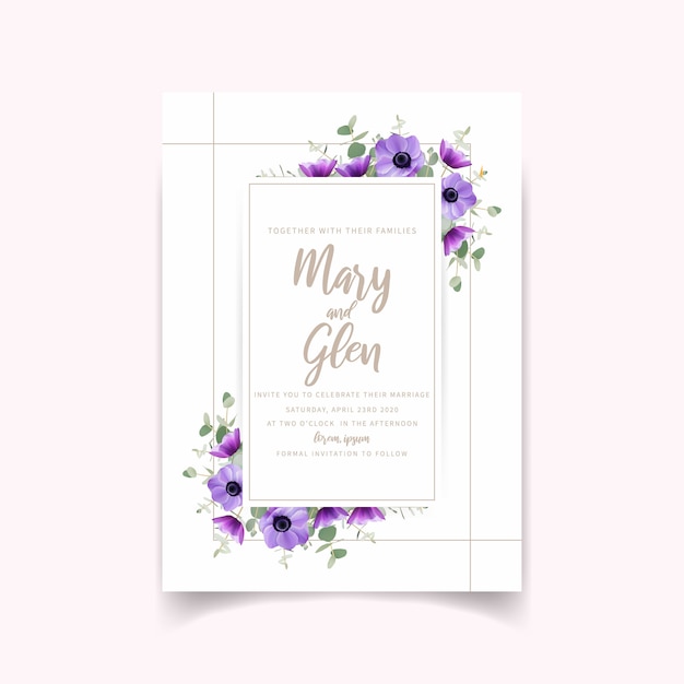 Invitación de boda con flores de anémona floral