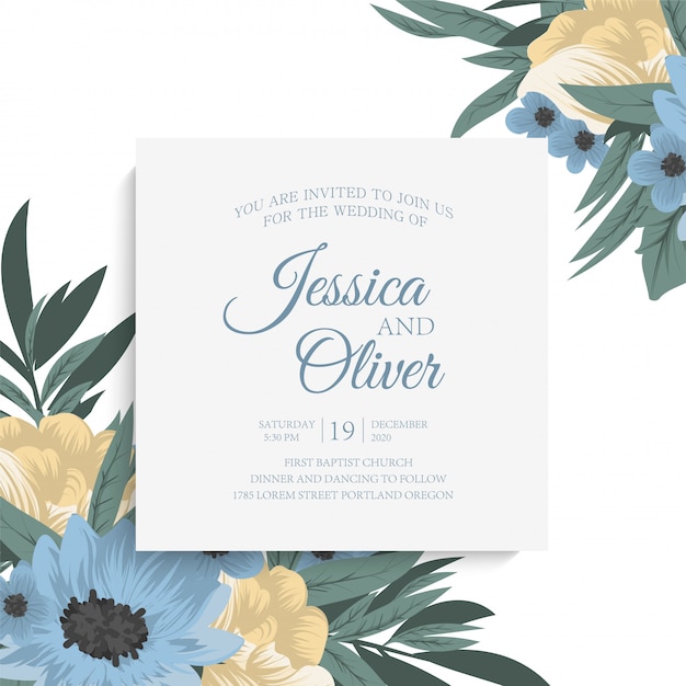 Invitación de boda con flores de colores.