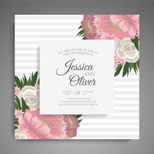 Invitación de boda con flores de colores.