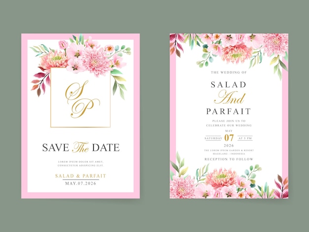 una invitación de boda con flores y un diseño floral en la parte inferior