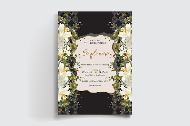 una invitación de boda con flores en la portada