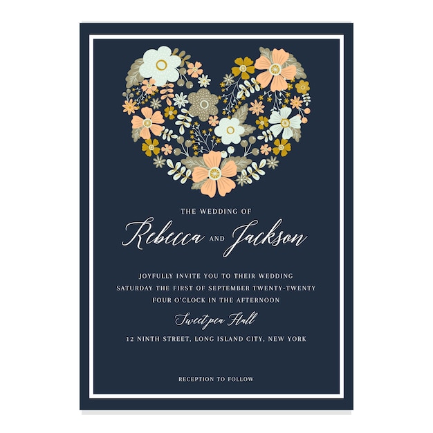 Vector invitación de boda de flores de primavera dibujada a mano