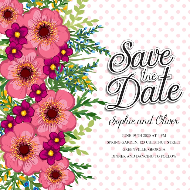 Invitación de boda con flores rosadas