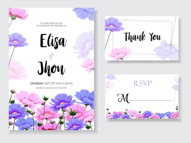 Vector invitación de boda con flores rosadas