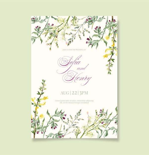 Invitación de boda de flores silvestres de acuarela en estilo retro Floral Ahorre la fecha