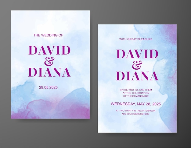 Invitación de boda con fondo abstracto de acuarela