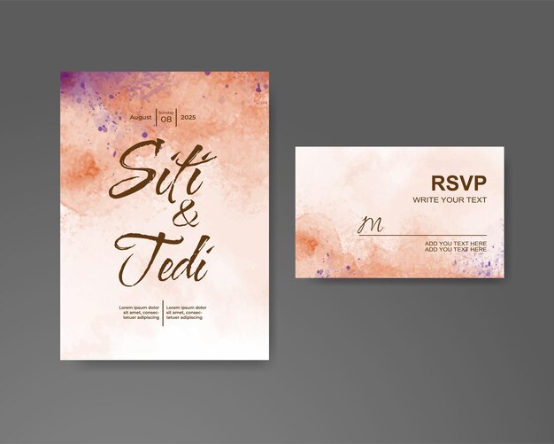 Invitación de boda con fondo de acuarela abstracta