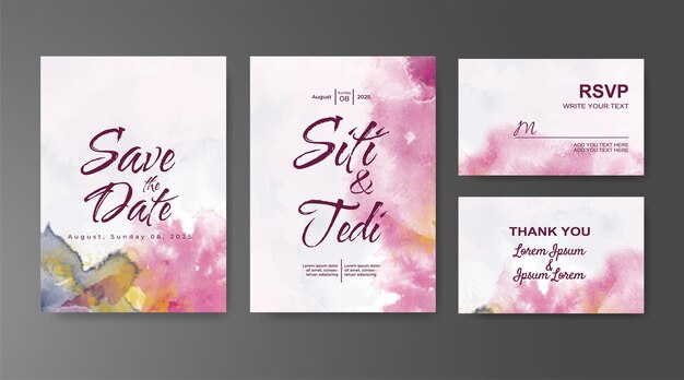 Invitación de boda con fondo de acuarela abstracta