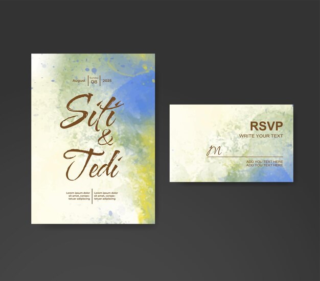 Invitación de boda con fondo de acuarela abstracta